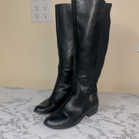 Alfani Knee High Faux Leather Boot Womens size 8.5 wide calf in black - Picture 1 of 13
